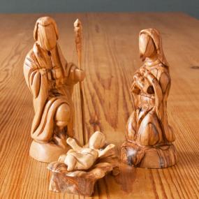 Carved Wooden Nativity Figures Set Of 3 - Made In Bethlehem